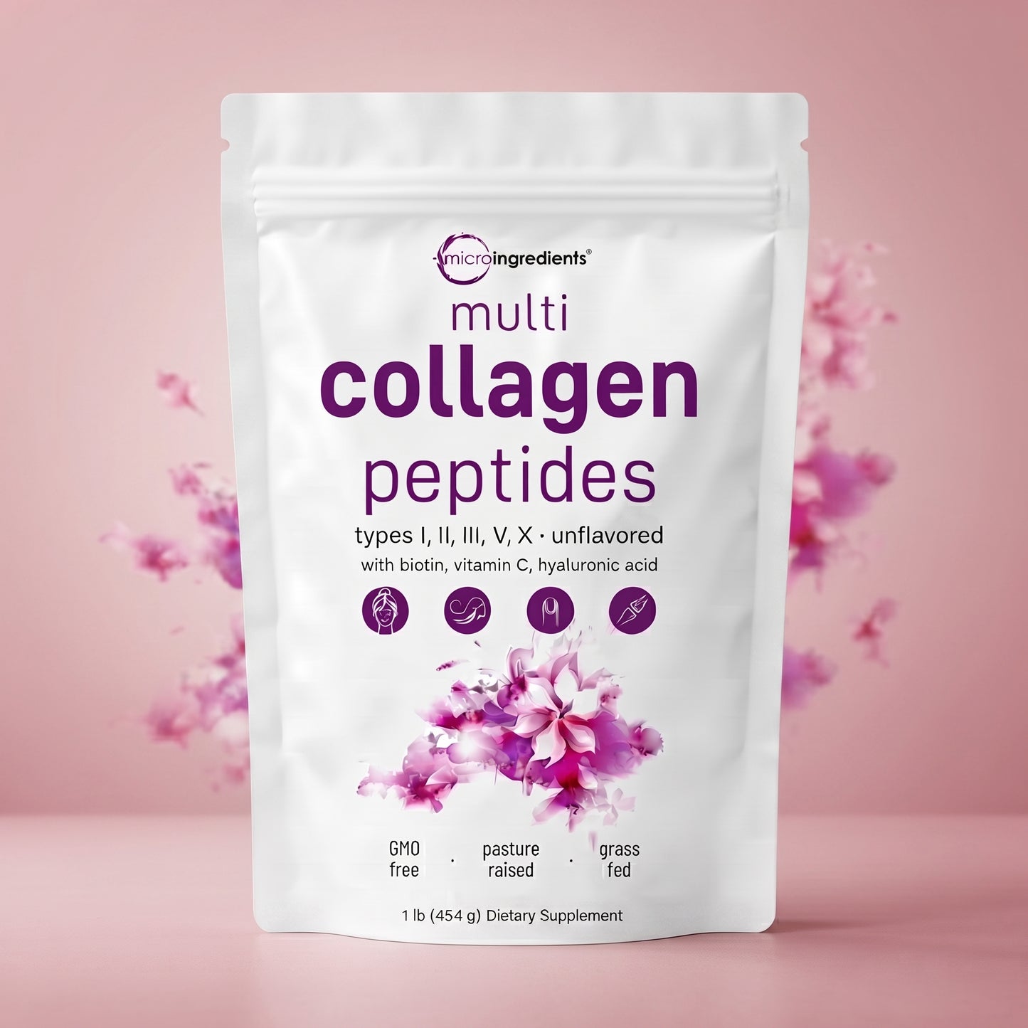 Multi Colágeno Péptidos 8 en 1 Con Biotina + Ácido Hialurónico + Vitamina C