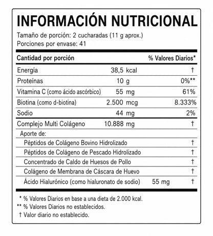Multi Colágeno Péptidos 8 en 1 Con Biotina + Ácido Hialurónico + Vitamina C